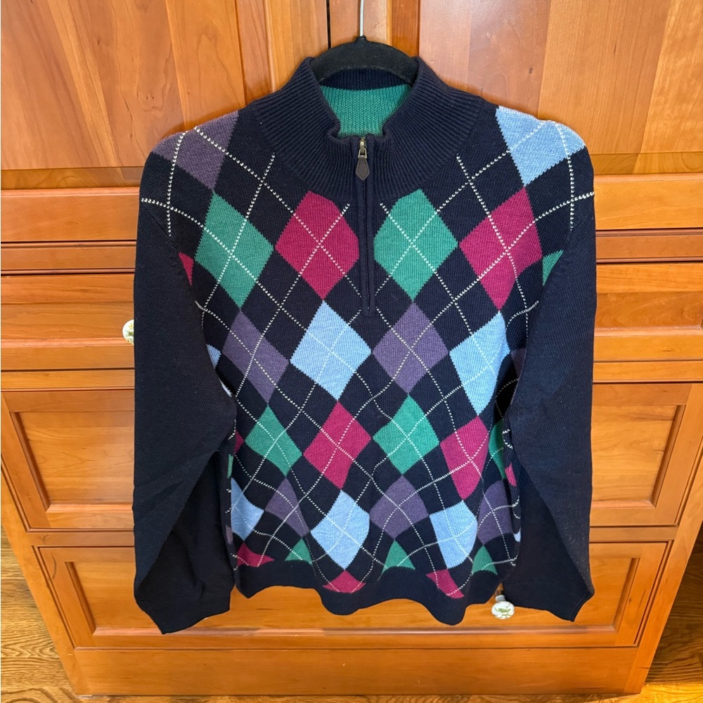 Brooks Brothers Argyle Quarter Zip Wool Sweater